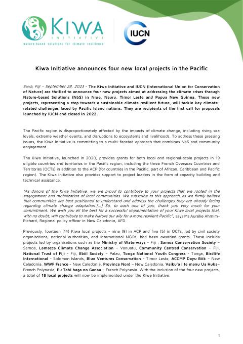 [ PRESS RELEASE ] - The Kiwa Initiative announces four new local projects in the Pacific 09.28.2023