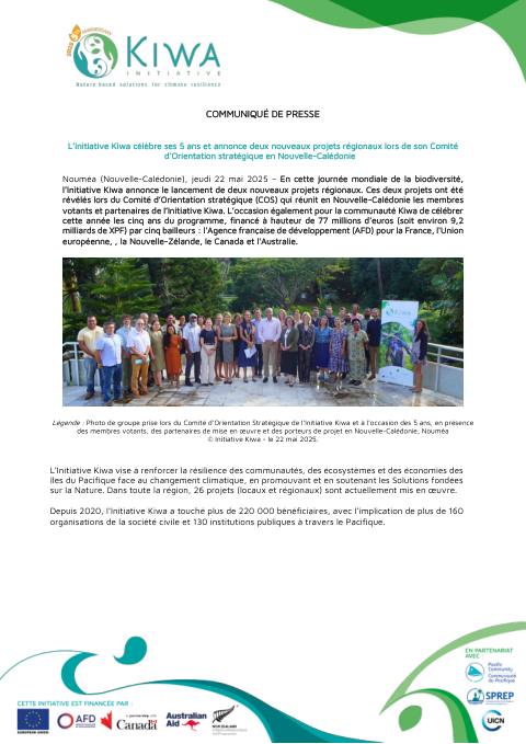 [ COMMUNIQUÉ DE PRESSE ] - Initiative Kiwa 5 ans - 22 mai 2025