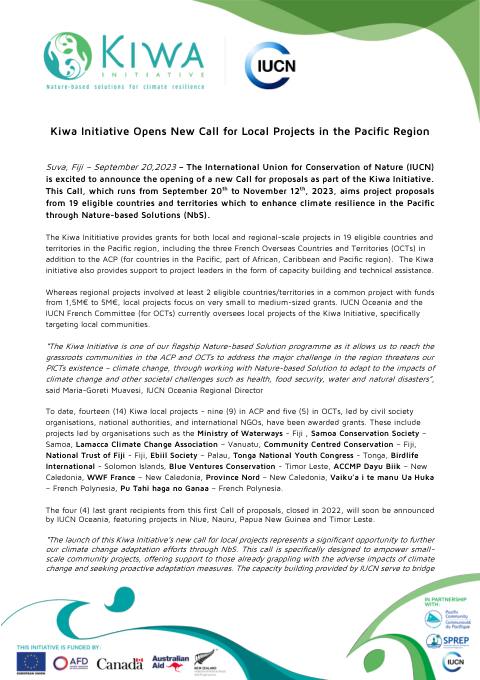 [ PRESS RELEASE ] - Kiwa Initiative Opens New Call for Local Projects in the Pacific Region