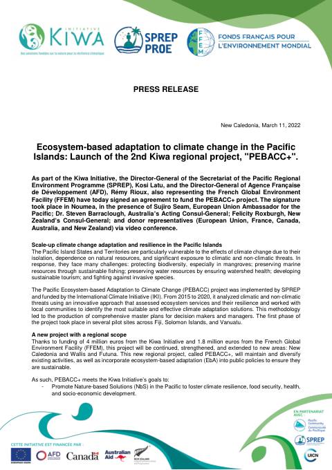 [ PRESS RELEASE ] - Ecosystem-based adaptation to climate change in the Pacific Islands: Launch of the 2nd Kiwa regional project: "PEBACC+".