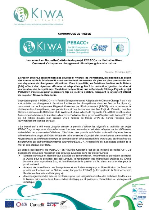 [ COMMUNIQUÉ DE PRESSE ] - Lancement en Nouvelle-Calédonie du projet PEBACC+ de l’Initiative Kiwa