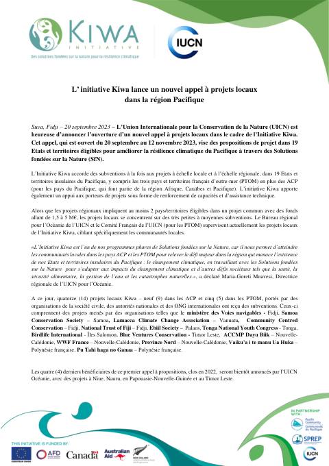 [ COMMUNIQUÉ DE PRESSE ] - L'Initiative Kiwa lance un nouvel appel à projets locaux dans la région Pacifique