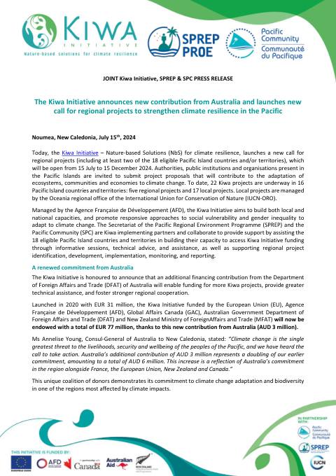 [ PRESS RELEASE ] - Call for regional projects 2024 from the Kiwa Initiative
