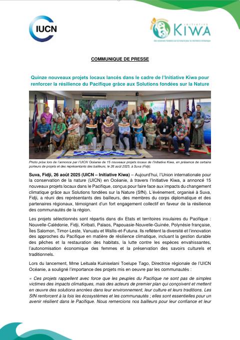 [ COMMUNIQUÉ DE PRESSE ] - Lancement IUCN Océanie Initiative Kiwa - 26 Août 2025