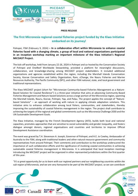 [ COMMUNIQUÉ DE PRESSE ] - Only available in English - MiCOAST press release Kiwa Initiative_January 2024
