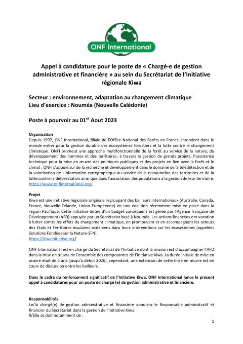 Appel a candidatures Charge e gestion admin fin Kiwa