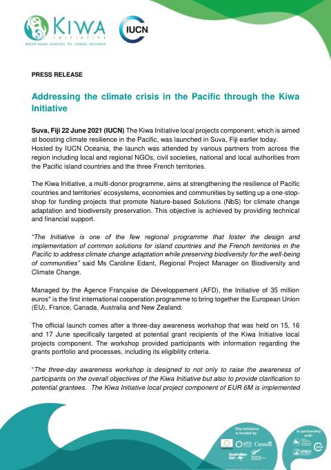 [ PRESS RELEASE ] - Addressing the climate crisis in the Pacific through the Kiwa Initiative