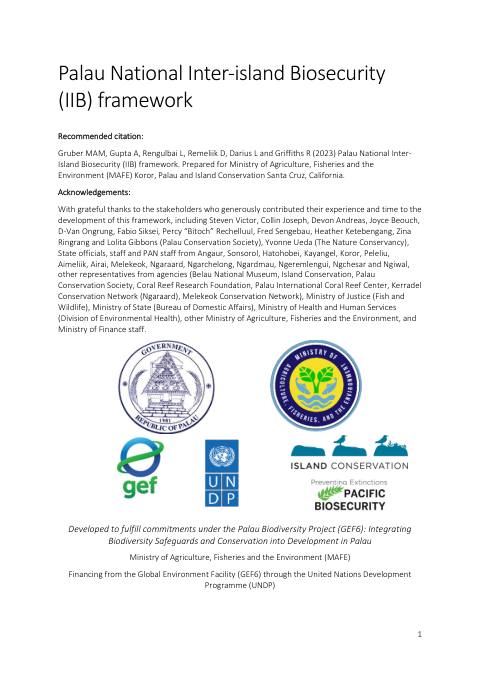 Palau national inter-island biosecurity (IIB) framework