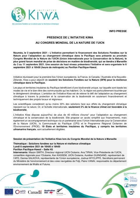 [ COMMUNIQUE DE PRESSE ] - L'Initiative Kiwa participe au Congrès mondiale de la nature de l'UICN