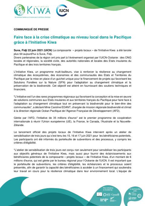 [ COMMUNIQUÉ DE PRESSE ] - Faire face à la crise climatique au niveau local dans le Pacifique grâce à l'Initiative Kiwa