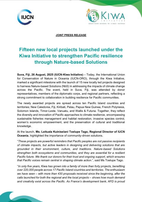[ PRESS RELEASE ] - IUCN ORO Kiwa Launch and Induction - 26 Aug 2025