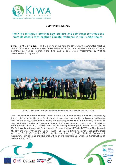 [ PRESS RELEASE ] - 19.07.2022 Kiwa Initiative grant awards launch of regional project and additional contributions